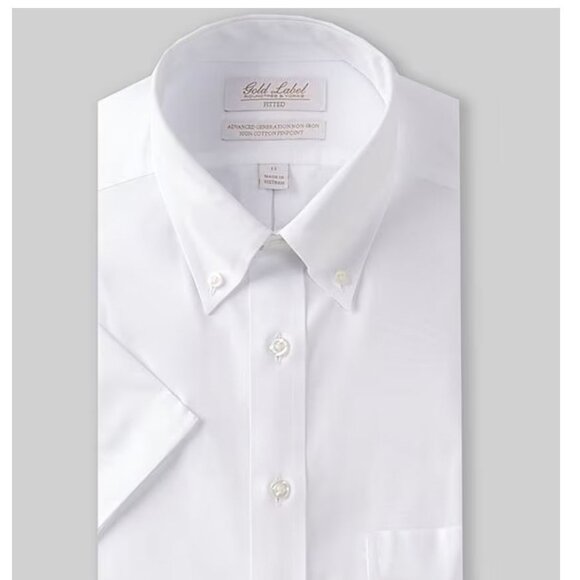 16.5 Gold Label Roundtree & Yorke Fitted Non-Iron Solid Short-Sleeve Button-Down - Picture 1 of 6
